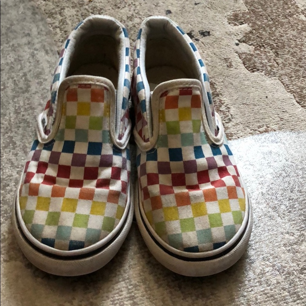 Kids rainbow checkerboard vans